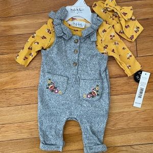 3 Piece Matching Set Onesie Jumper Bow 0-3 Months